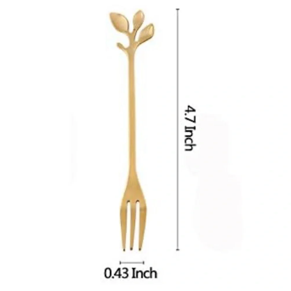 10 Pcs Stainless Steel Gold Leaf Appetizer Cake Forks Set 4.7 Inches